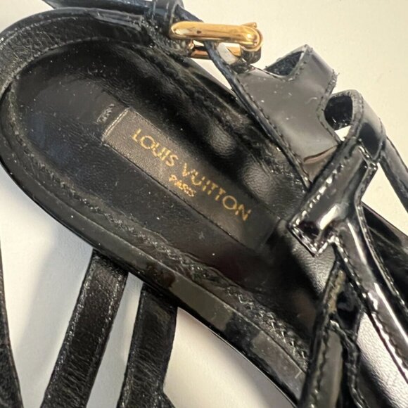 Louis Vuitton Revival Patent Leather LV Logo Sandals Flats 37.5 - Picture 4 of 5